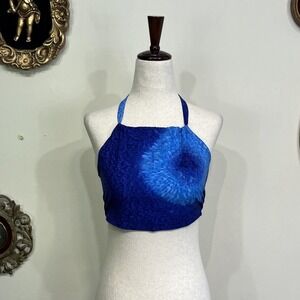 Blue Adjustable Tie-Back Halter Neck Crop Top Sleeveless Size Small